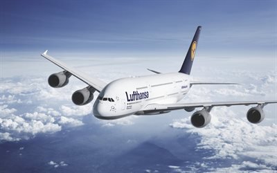пассажирский самолет, небо, лайнер, Lufthansa, Star Alliance, Люфтганза, Airbus A380