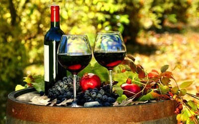червоне вино, келихи з вином, виноградник, бочка вина, красное вино, бокалы с вином