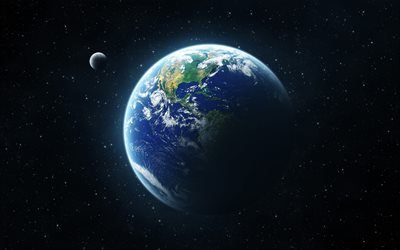 Земля и луна, спутник Земли, открытый космос