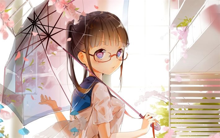 зонтик, girl, девушка, flowers, umbrella, крылья, glasses, цветы, очки, wings