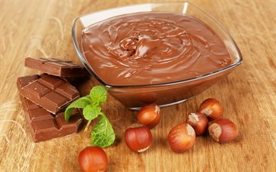 растопленный шоколад, шоколадки, сладости, лесные орехи, melted chocolate, chocolates, sweets, hazelnuts