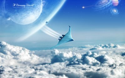 dreamy world, полёт, облака, shuttlecraft, flight, шатл, clouds
