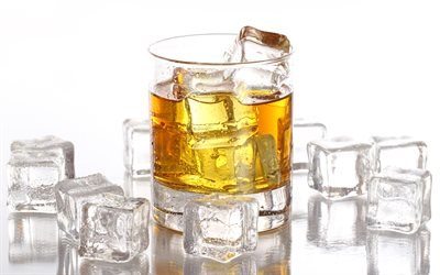 стакан виски с лёдом, вискарик, кубики льда, 3д
