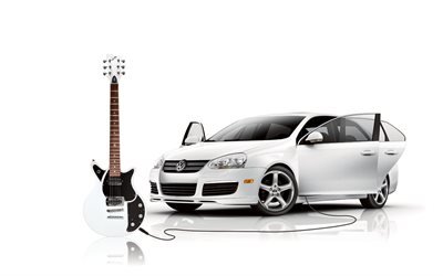 белое, guitar, car, гитара, машина, white