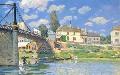 Альфред Сислей, Alfred Sisley, французский художник, Мост в Вильнев-ла-Гарен, The Bridge at Villeneuve-la-Garenne, 1872, музей Метрополитен, Нью-Йорк