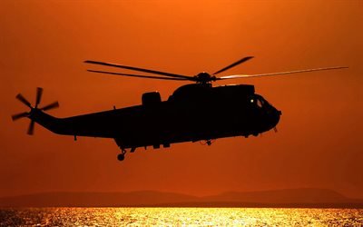 sunset, вертолет, helicopter, закат, море, sea