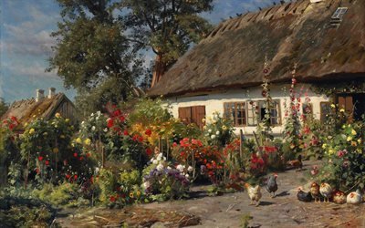 Петер Мерк Менстед, Peder Mork Monsted, датский художник, Сад с курами