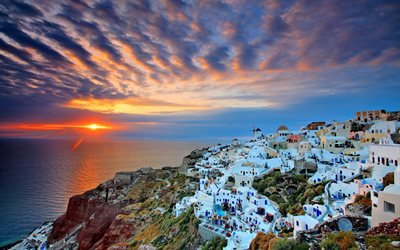 романтическое место, Санторини, Эгейское море, Греция, Greece, Santorini, Oia, Aegean Sea