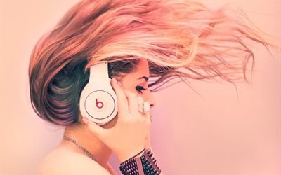 wallpaper hair, наушники, headphones, музыка, girl, обои волосы, девушка, music