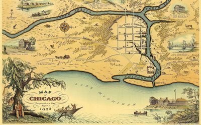 Карта, Чикаго, Текстуры, Map, Chicago, 1833