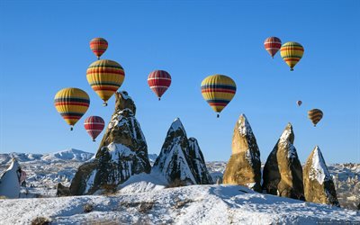 спорт, воздушные шары, шары, Каппадокия, Cappadocia, Турция, горы, снег