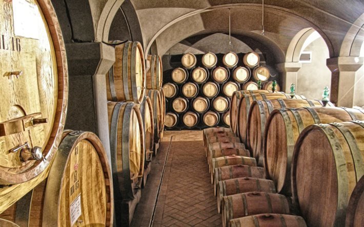 Погреб, Вино, Монтальчино, вина Брунелло, Тоскана, Италия
