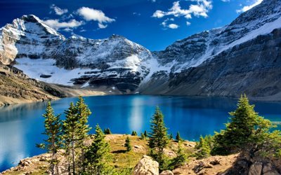 озеро, горы, снег, лето, Канада, Yoho National Park