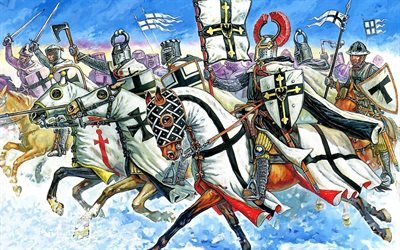 снег, конные рыцари, арт, field, атака, art, standard-bearer, поле, знаменосец, attack, snow, mounted knights