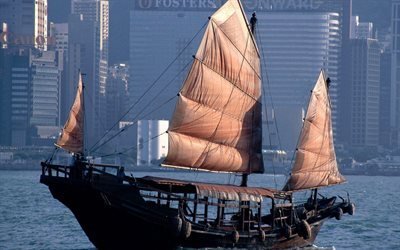 Лодка, Парус, Китайская джонка, Гонконг