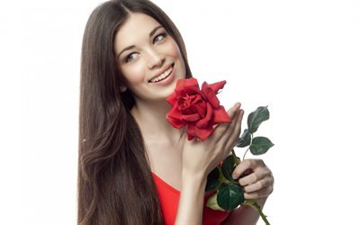 красивая девушка, розы, девушка с цветком