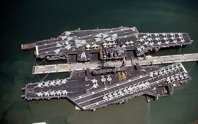 авианосцы, вид сверху, USS MIDWAY, CV-41, USS INDEPENDENCE, CV-62