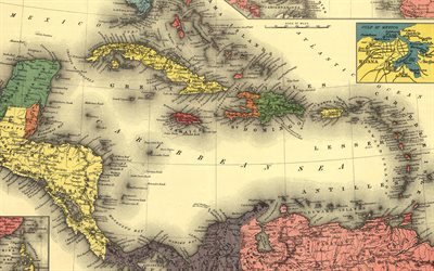 Caribbean Area, 1898, Карибское море, старинная карта