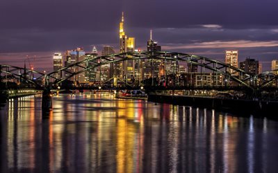 ночь, город, Франкфурт-на-Майне, Германия, Frankfurt, Germany