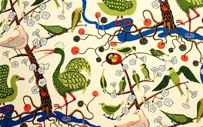 Деревья, Птицы, Текстуры, Шведский текстиль