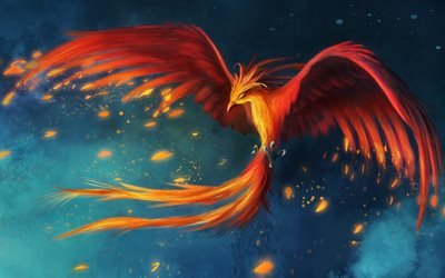 artwork, birds, fire, animals, digital art, feathers