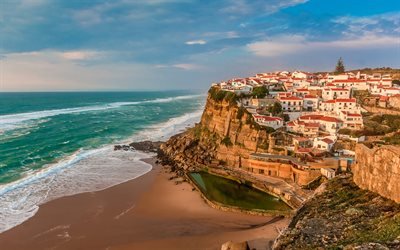 побережье, океан, отлив, Португалия, курорты Португалии