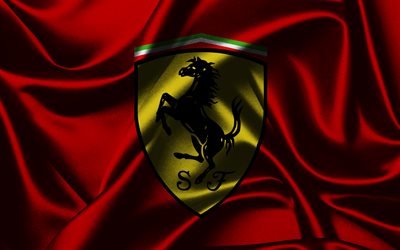Феррари, эмблема, красный шелковый флаг, Ferrari