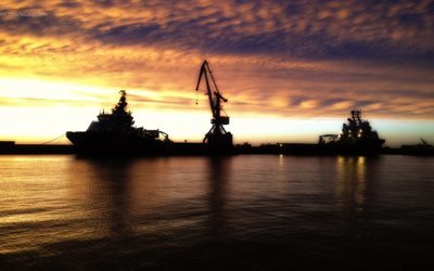 Остров Сахалин, Россия, порт, Острів Сахалін, Росія, закат