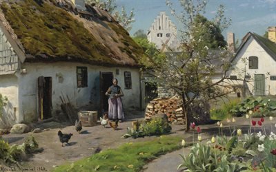 Петер Мерк Менстед, Peder Mork Monsted, датский живописец, 1924, Весна в Хембаек, Spring in Hjembaek