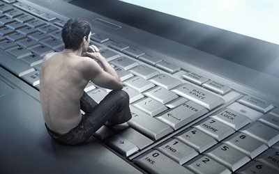 клавиатура, парень, ноутбук, спина, back, guy, keyboard, notebook