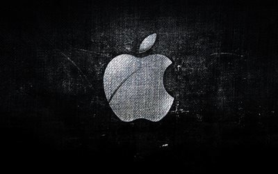 логотип Apple, черный фон, Эпл