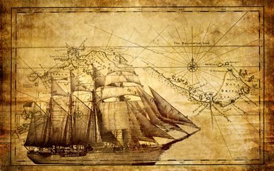 map, корабль, фрегат, карта, ship, парусник, sailboat, frigate