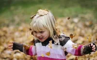 дети, ребёнок, девочка, осень, листья