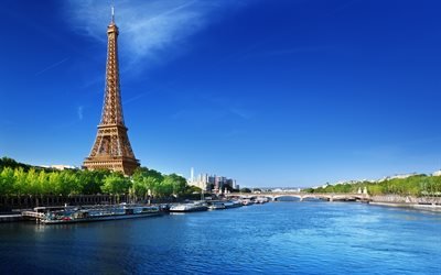 Эйфелева башня, Париж, река, речные трамваи, Paris, France, Франция, La tour Eiffel