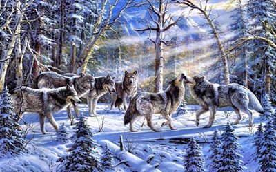 нарисованная стая волков, нарисованные волки, волк, намальована зграя вовків, намальовані вовки, вовк