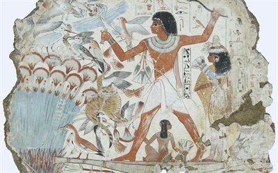 Фрагмент сцены охоты в тростниках из гробницы Небалона, Фивы, Египет, Британский Музей