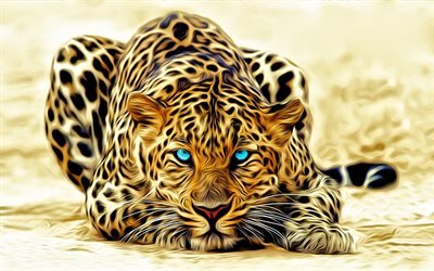 леопард, графика, рисунок, животные