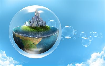 вода, облака, пузырь, обои половина, креатив, планета, wallpaper half, water, planet, clouds, bubble, creative