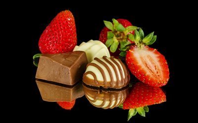 клубника, шоколад, питание, сладкий, десерт, свежие, вкусный, спелые, ягоды, сладость