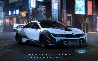 BMW i8, тюнинг, спорткары, artwork, ночь, БМВ