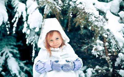 зима, девочка, ребёнок, ель, ёлка, снег