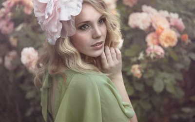 блондинка, весна, цветы, красивая девушка, модель