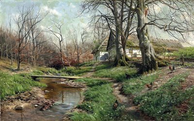 Петер Мерк Менстед, Peder Mork Monsted, датский живописец, 1904, Усадьба у реки, Farnstead by a river