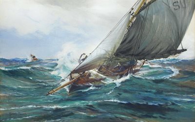 Монтегю Доусон, Montague Dawson, British painter, британский художник, With the Wind, С ветром