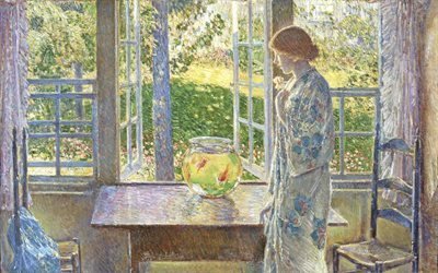 Чайльд Гассам, Childe Hassam, американский художник-импрессионист, 1916, The Goldfish Window, Окно с золотыми рыбками