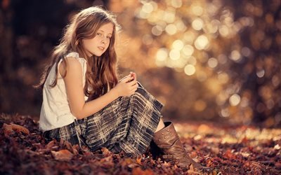 Осенний парк, Листья, Девочка в сапогах