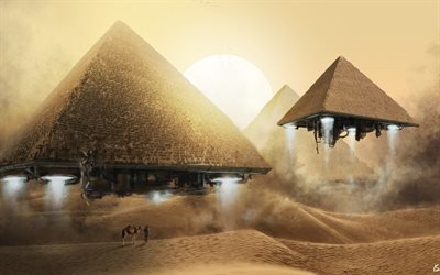 верблюды, пирамиды, большое солнце, desert, пустыня, песок, sand, camels, pyramids, great sun