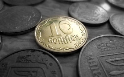 Деньги, Монеты, Макро , гривны, 10 копеек, украинские деньги