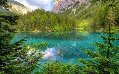 Альпы, горы, лес, горное озеро, Италия