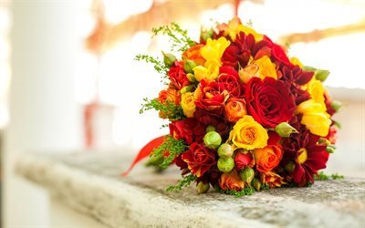 весільний букет, червоний троянди, жовті троянди, букет нареченої, свадебный букет, красный розы, желтые розы, букет невесты